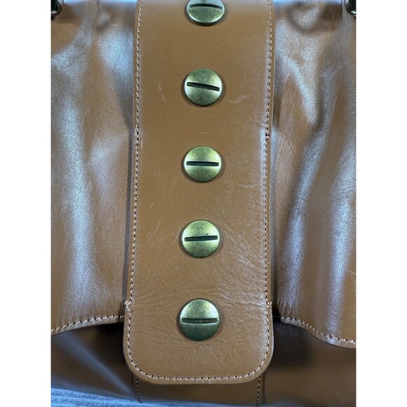 Valentina Fiore Large Tan/Brown Italian 100% Leather Saddle Handbag Purse - Picture 3 of 16